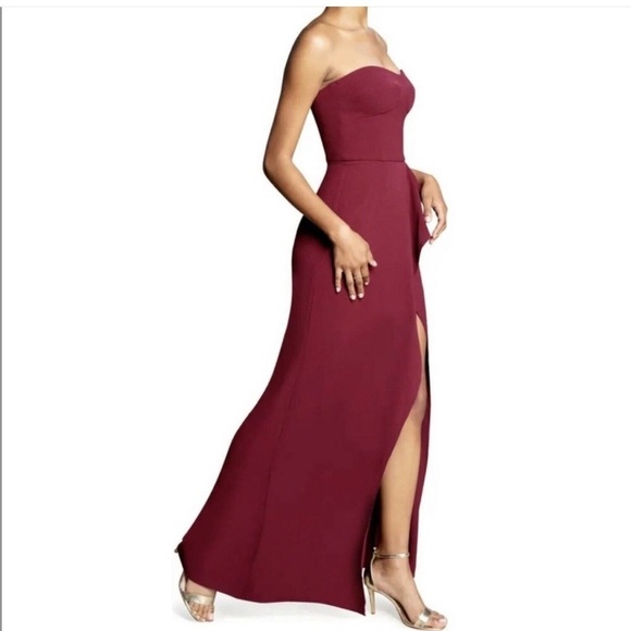 Dress the Poplulation burgundy Kai ruffle open slit maxi dress - Picture 2 of 12